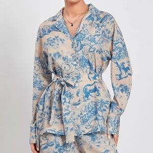 Commense | XS | Blue and Cream Patterned Blazer